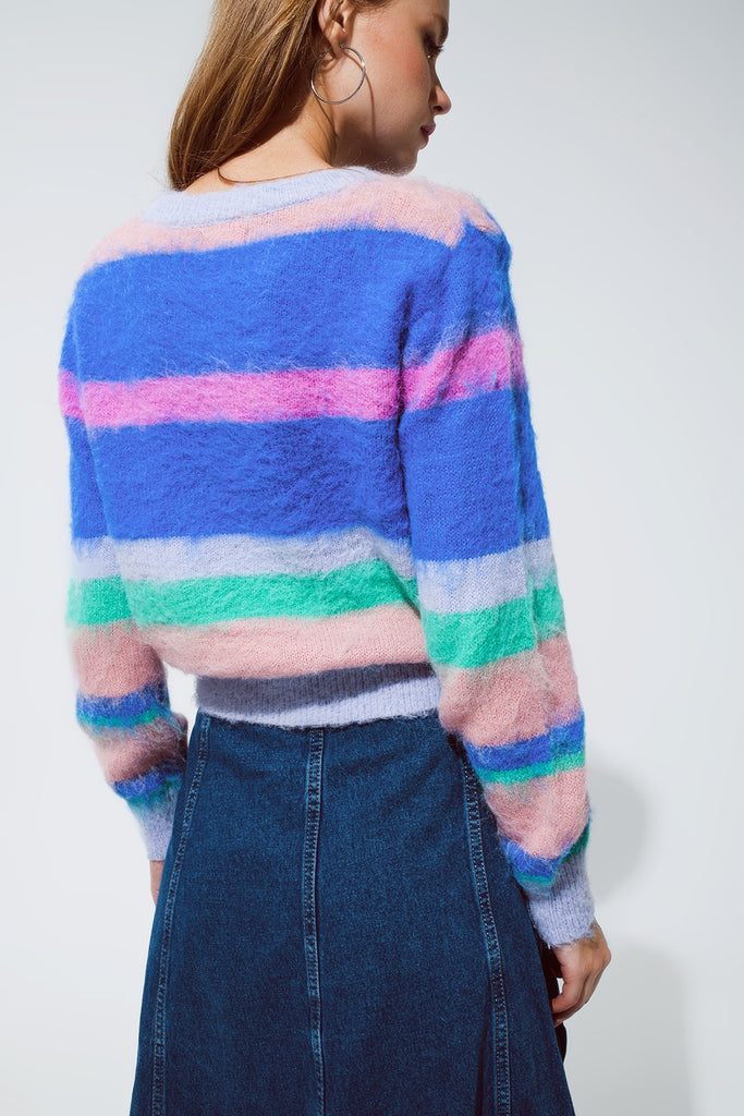mehrfarbiger gestreifter Strickpullover für Damen