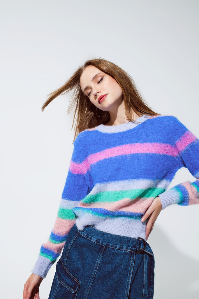 mehrfarbiger gestreifter Strickpullover für Damen