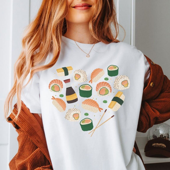 Shirt SUSHI HERZ (handmade, vegan, Biobaumwolle)