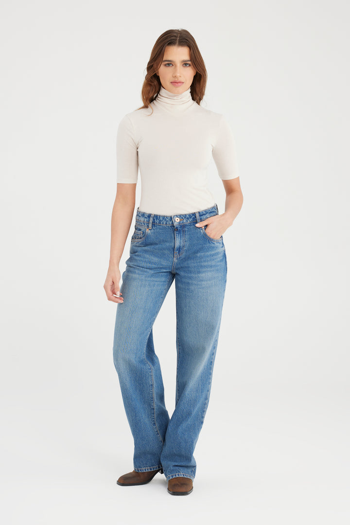 ELODIE Straight Mid Waist Fit - medium blue
