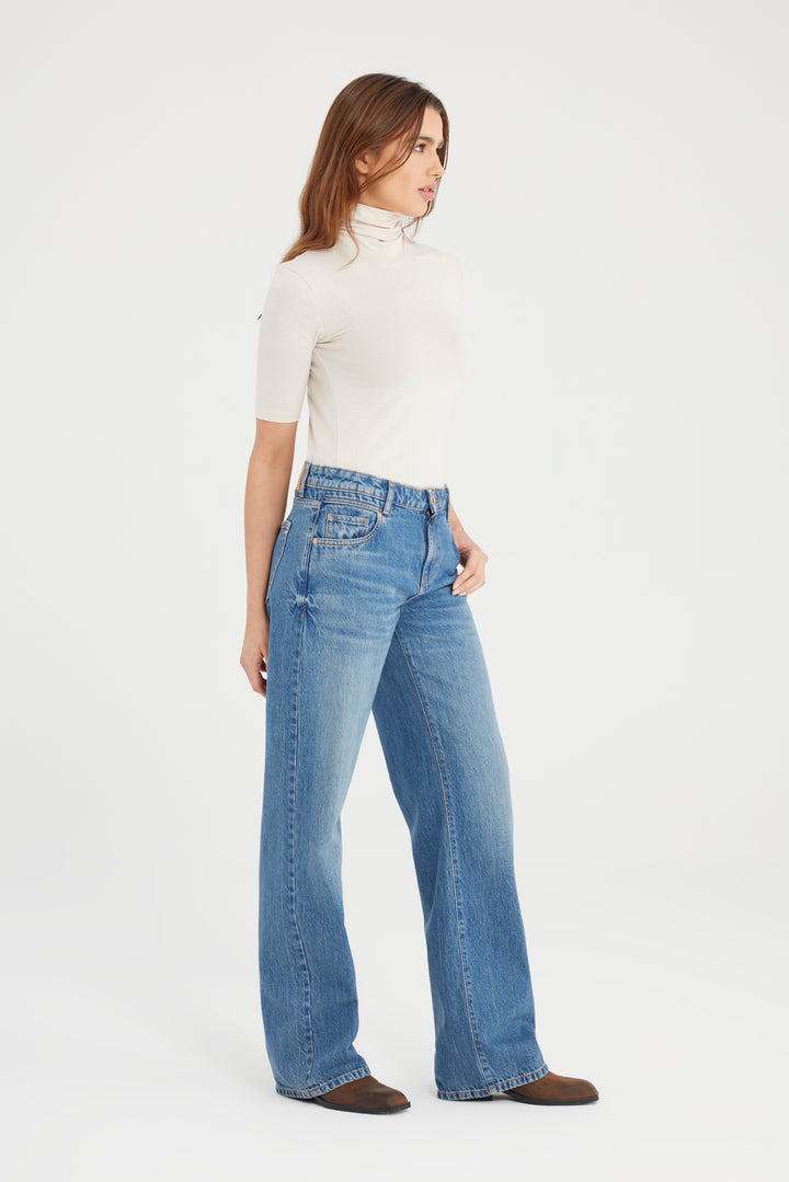 ELODIE Straight Mid Waist Fit - medium blue