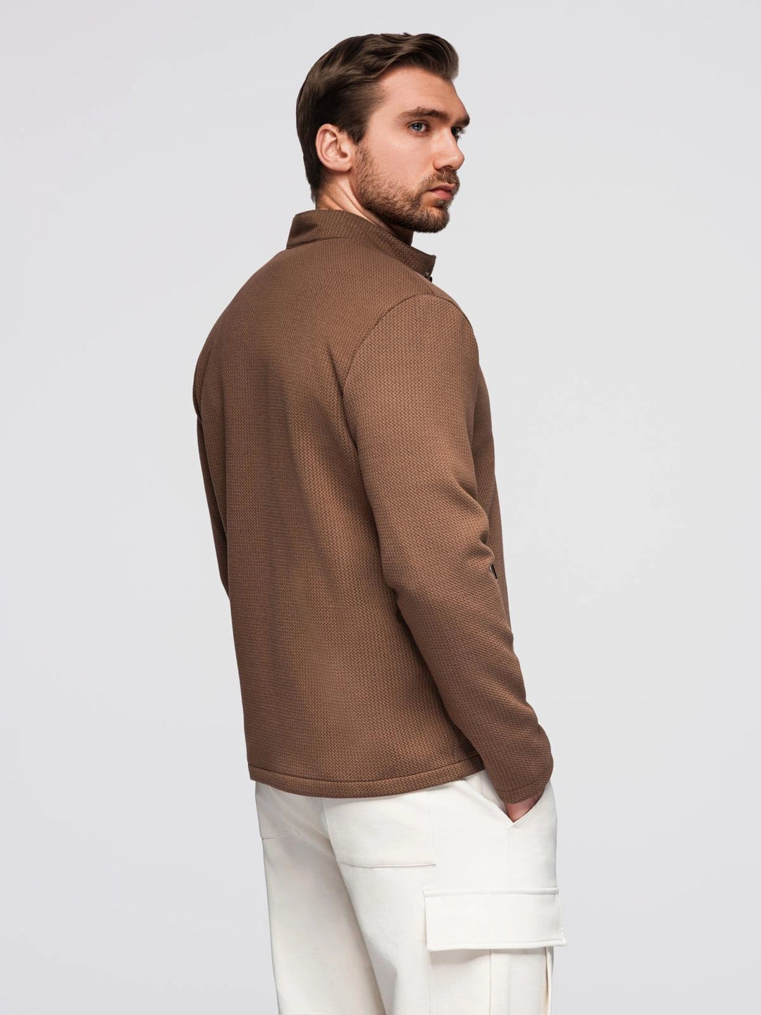 strukturierte Bikerjacke mit Stehkragen - braun