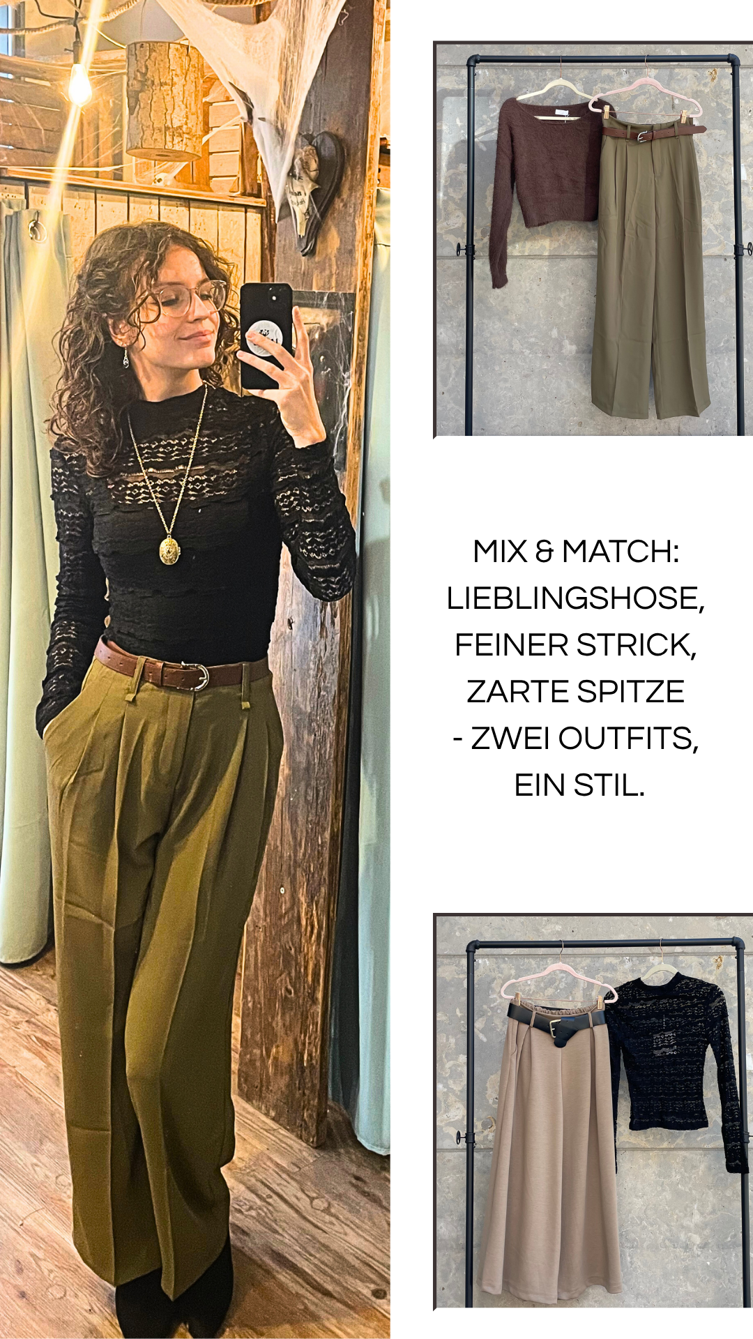 Stoffhose mit Gürtel - beige/marineblau/olive