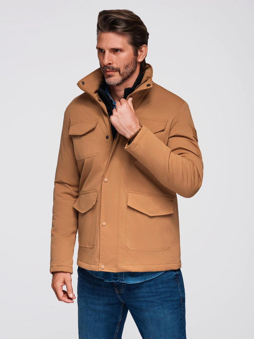 Winterjacke mit Stehkragen für Herren - braun bestellen 
