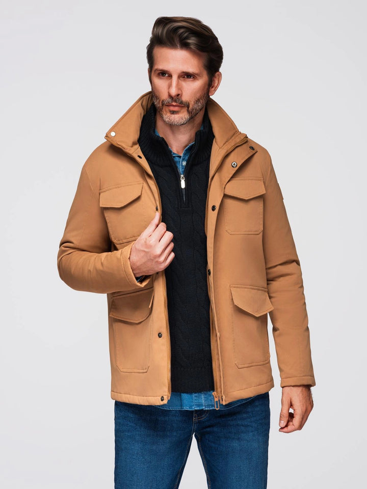 Winterjacke mit Stehkragen Herren - braun 