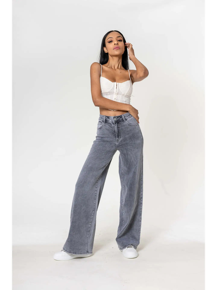 Wide Leg Jeans - hellgrau