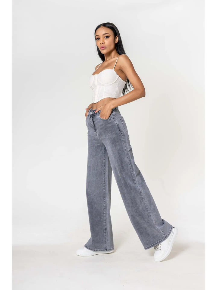 Wide Leg Jeans - hellgrau