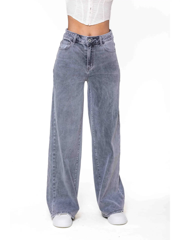 Wide Leg Jeans - hellgrau