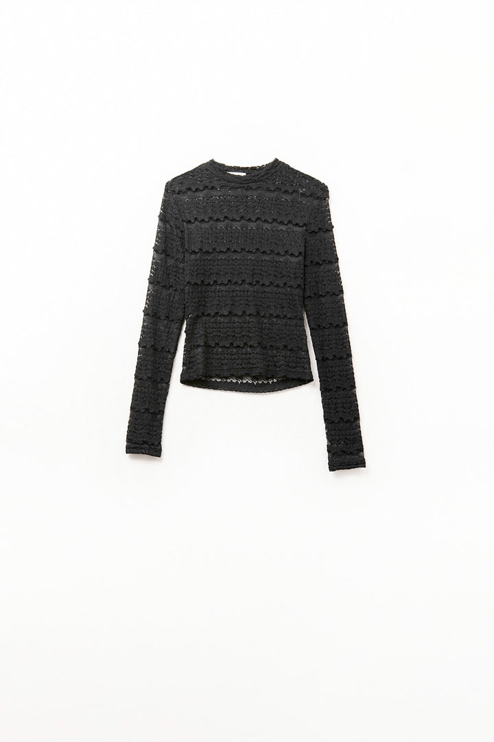 Spitzen-Langarmshirt - schwarz