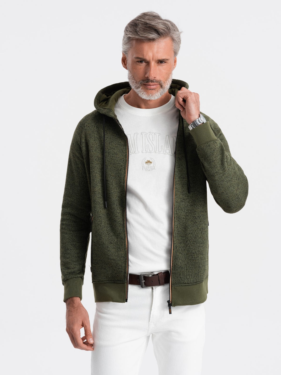 Hooded-Sweatshirt mit Reißverschluss in olive I Herren Mode Karlsruhe
