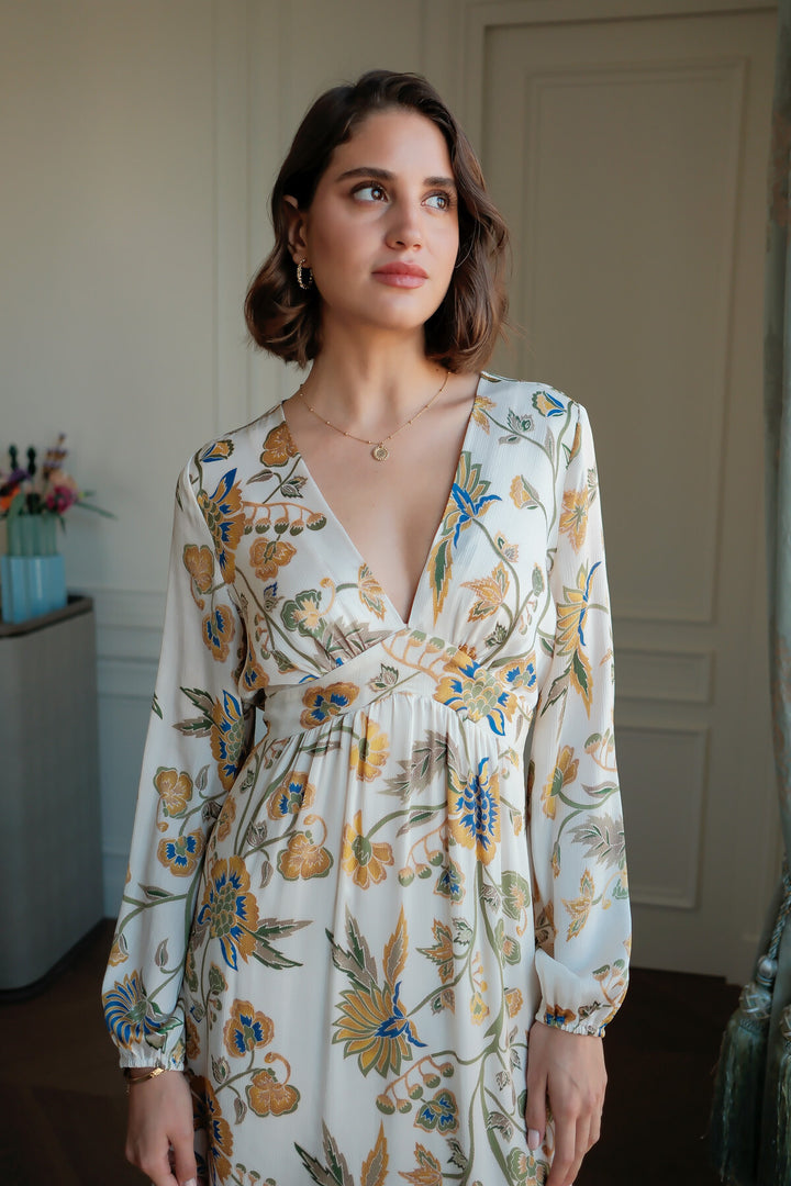 Maxikleid AICHA mit Blumendruck & Schleife
