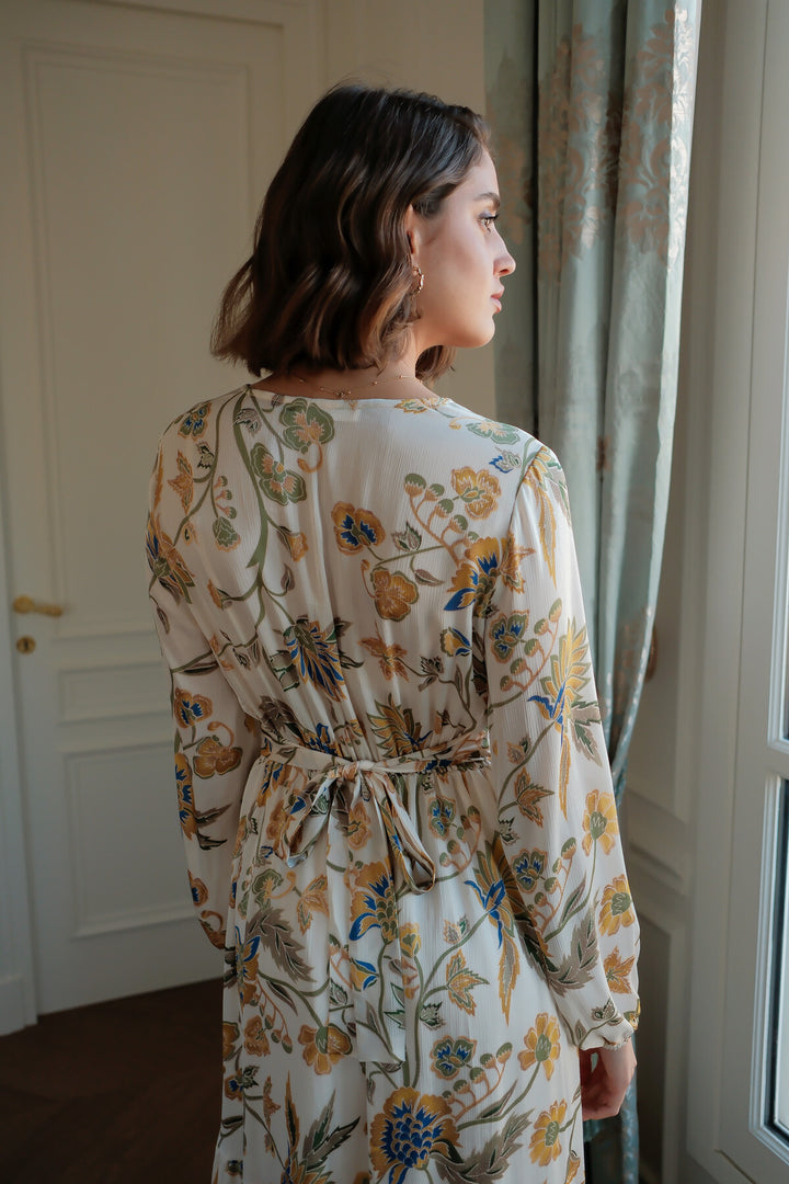 Maxikleid AICHA mit Blumendruck & Schleife
