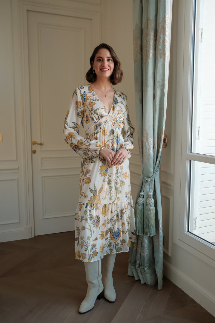 Maxikleid AICHA mit Blumendruck & Schleife