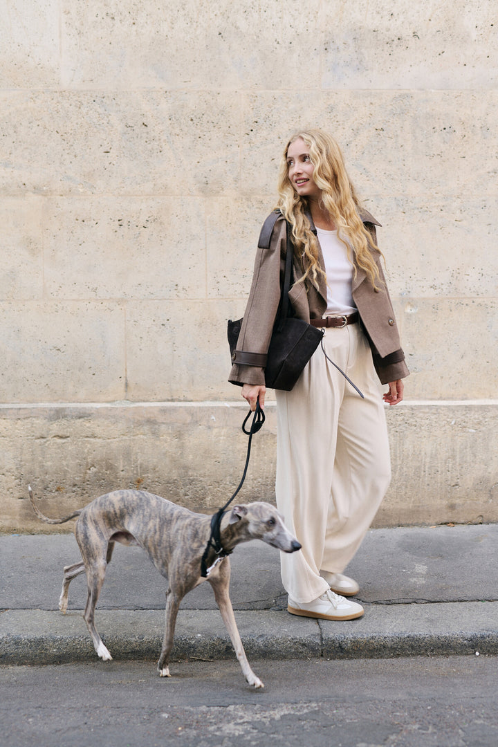 Stoffhose mit Gürtel - beige/marineblau/olive