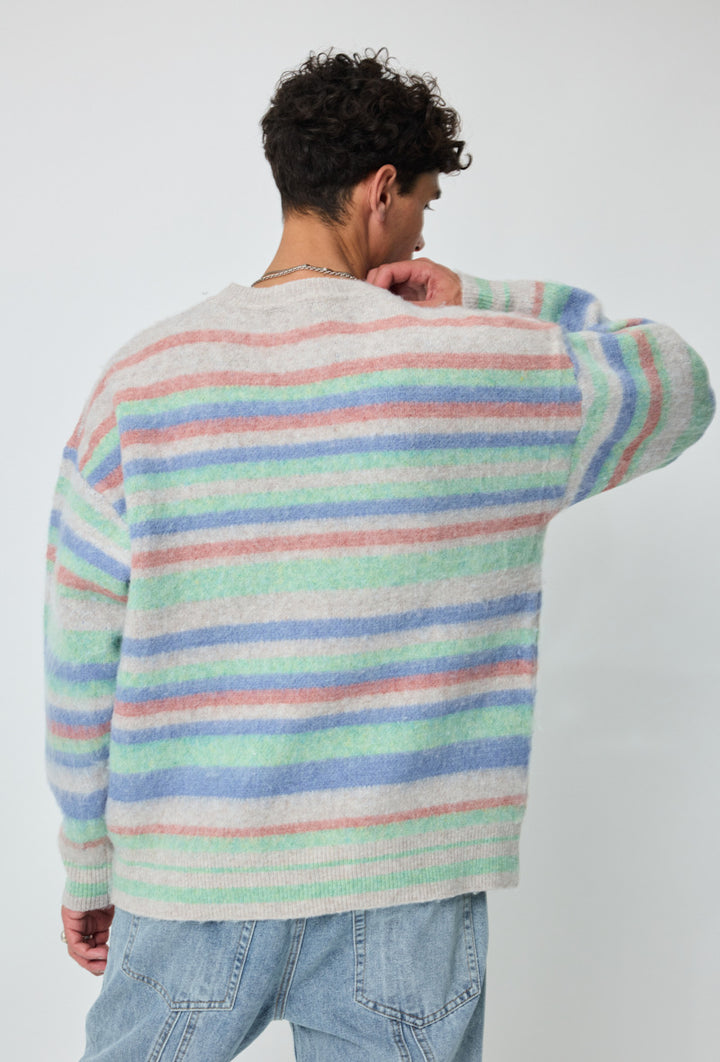 Rundhals-Pullover mit bunten Streifen