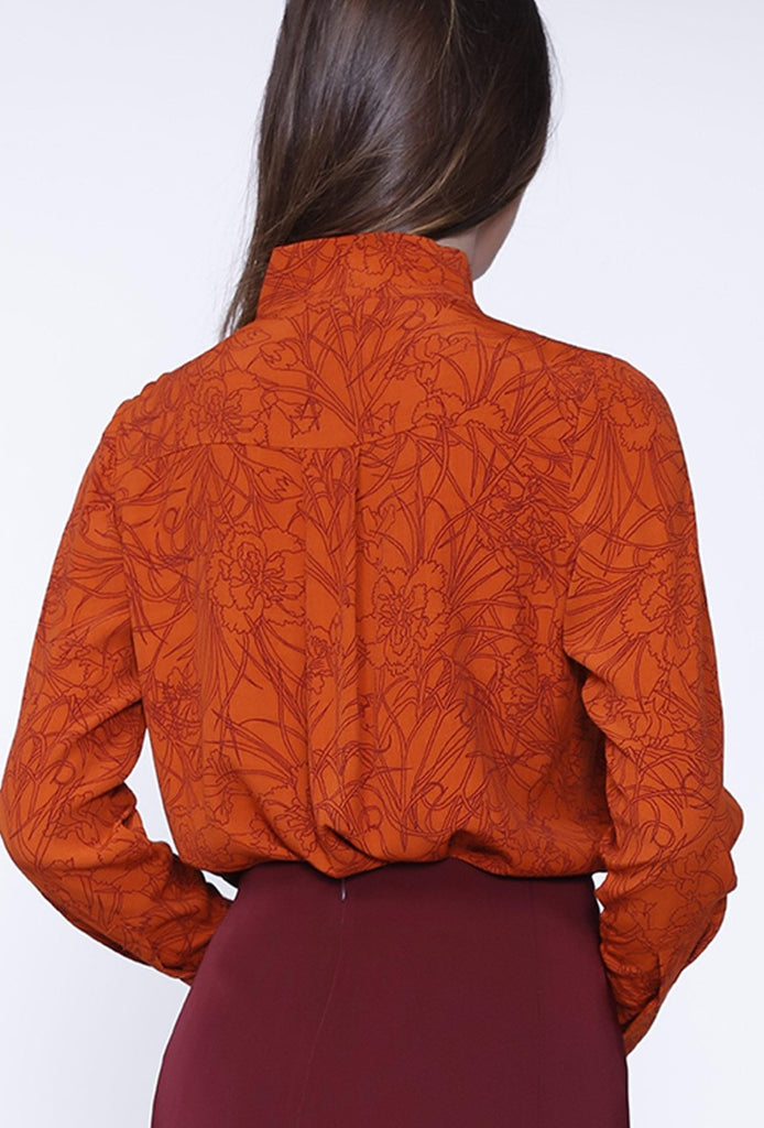 hochgeschlossene Bluse mit Blumenprint in kupfer kaufen I Damen Blusen