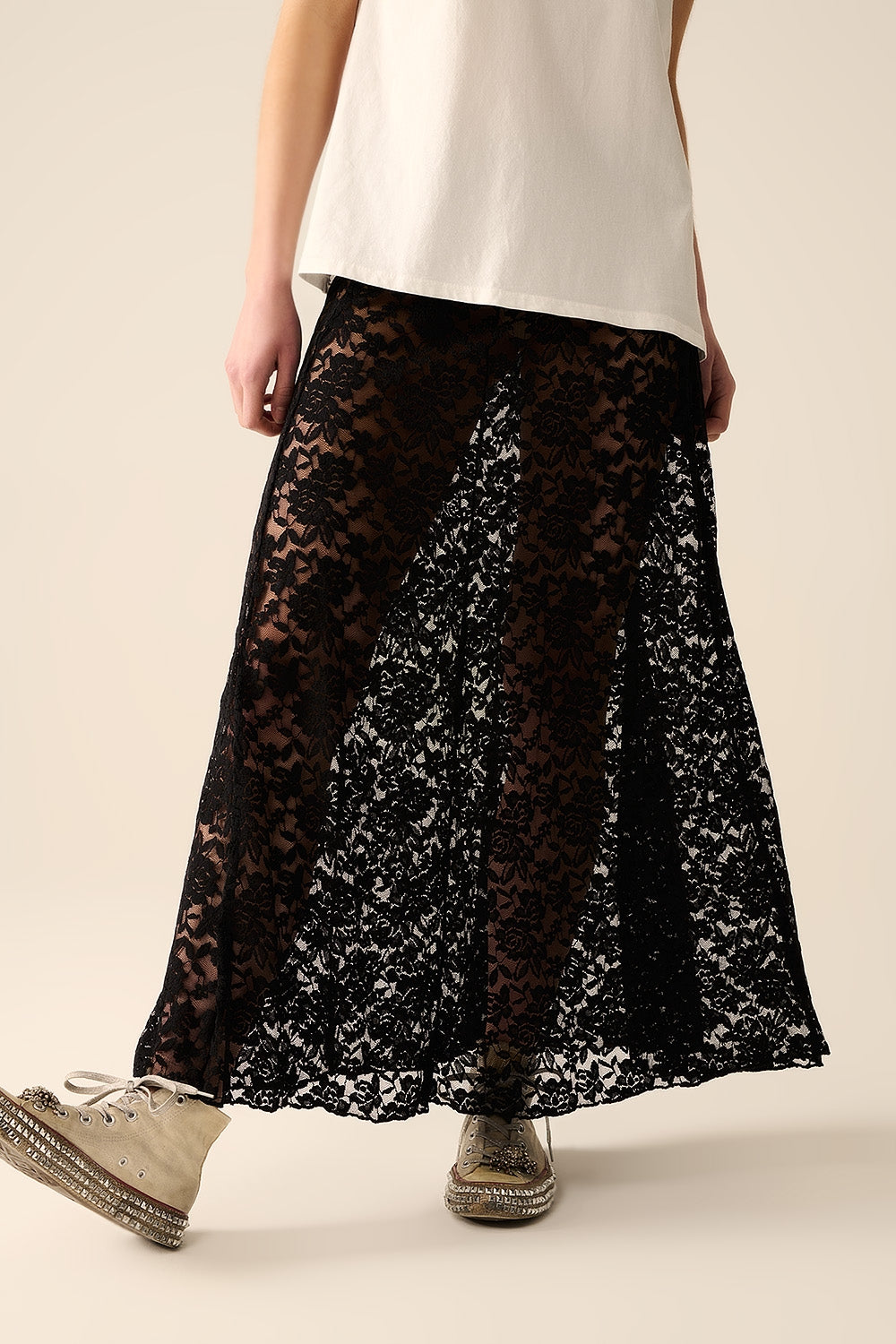 Spitzen-Maxirock – schwarz