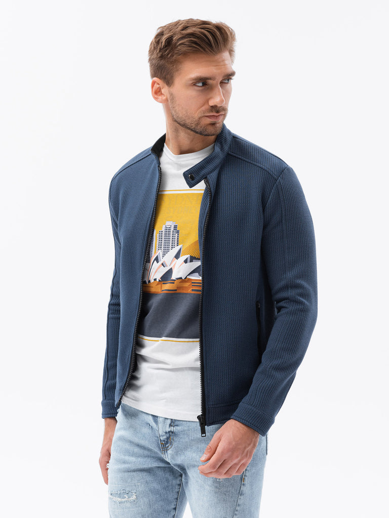 Jacquard-Sweatjacke mit Reißverschluss für Herren in blau kaufen
