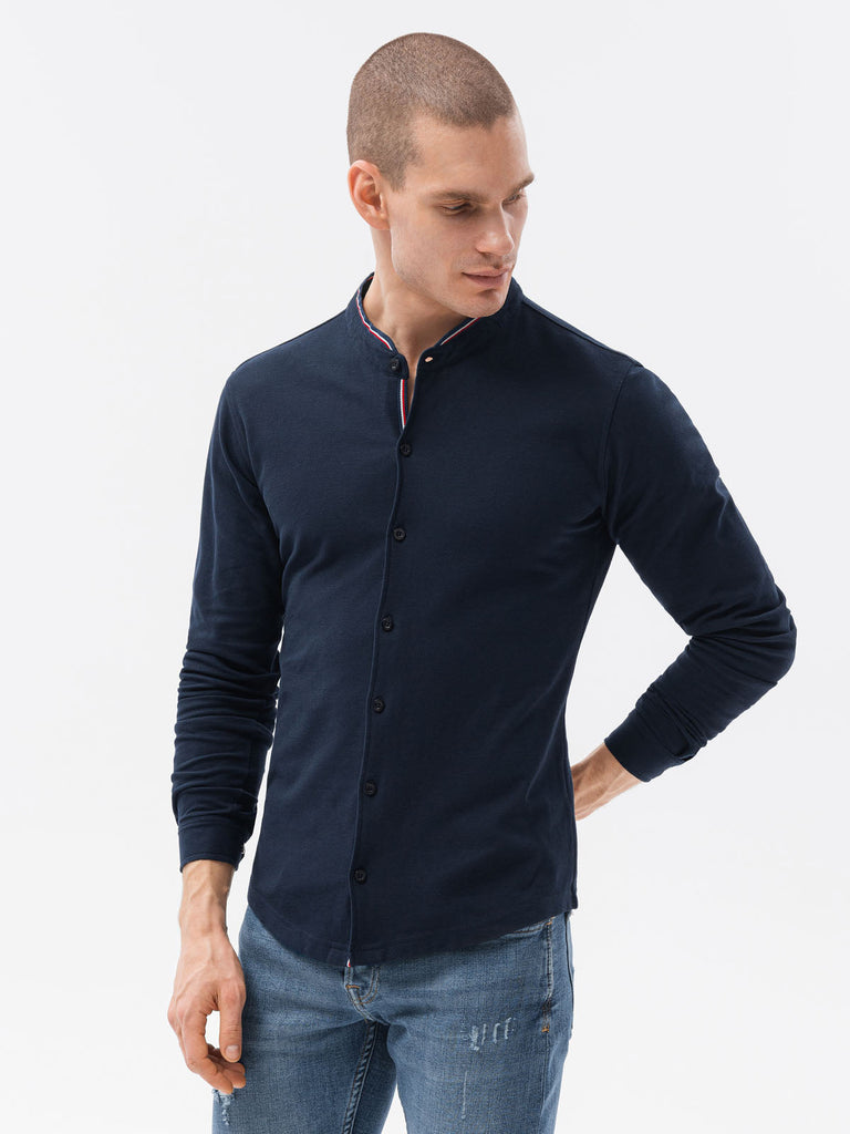 Hemd für Herren mit Stehkragen in navy blau kaufen I Hemden Karlsruhe