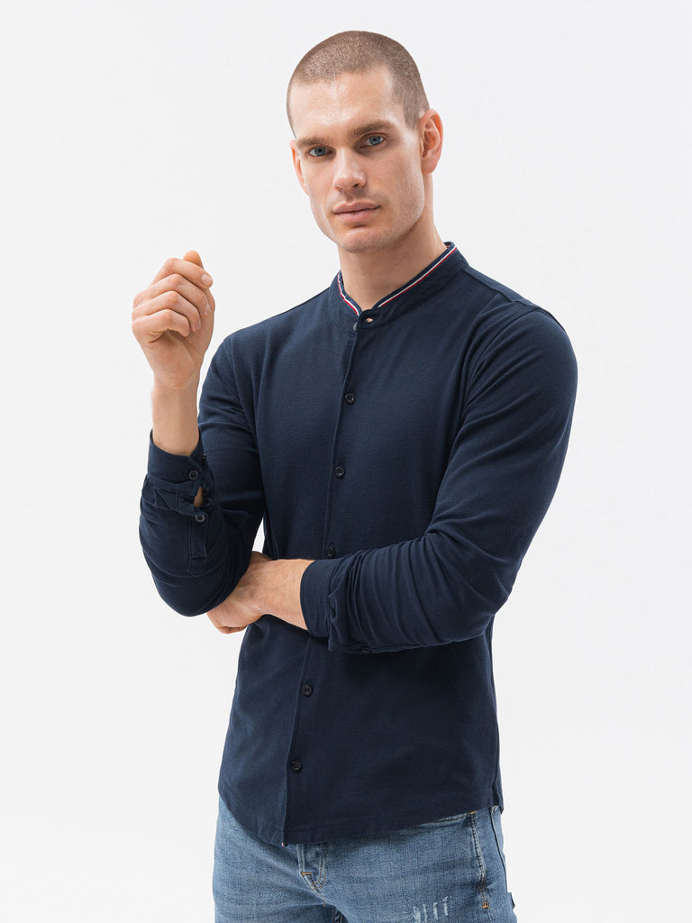 Hemd für Herren mit Stehkragen in navy blau kaufen I Hemden Karlsruhe